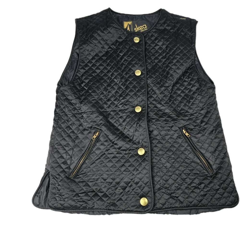 Vtg SKEA Quilted Vest Paris/Vail Vintage Black/Gold Women's Size M Medium‎